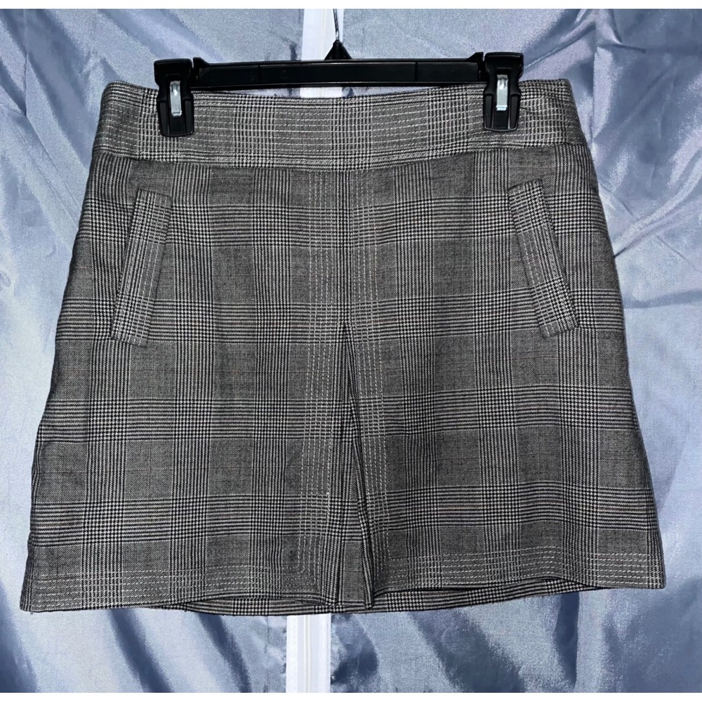 J.Crew Wool Blend Gray Glen Plaid Mini Skirt with Pockets Size 6